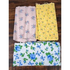 Lot of Fabric, Floral‎ and Stripes, white, blue, yellow, pink, 14oz